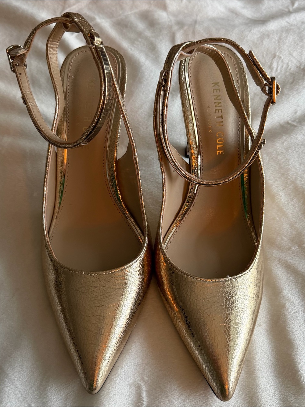 Kenneth Cole Metallic Gold Pointed-Toe Ankle-Strap Heels